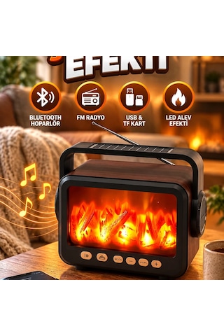 Led Alev Efektli Taşınabilir Bluetooth Hoparlör Fm Radyo, Usb Ve Tf Kart Destekli