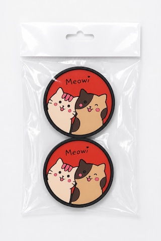 Kemboss Meowi Kedili Bardak Altlığı 2'li Set - Pvc Kaydırmaz Bardak Altlığı Kahve Kupa Çay Bardağı Altlığı Masa Koruyucu Çok Renkli