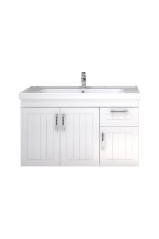 Turkuaz Frame Etajerli Lavabo 100X45 Cm Ve Lotus 100 Banyo Dolabı Çok Renkli
