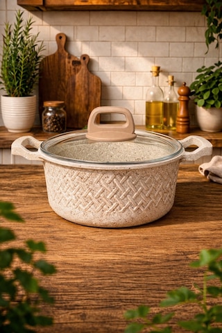 Obsidyen 20 Cm Döküm Granit Derin Tencere Cappucıno Yapışmaz