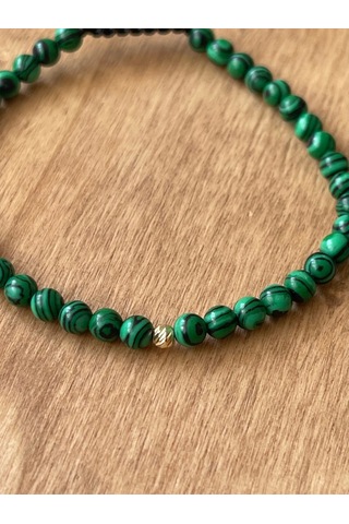 14 Ayar Altın Dorikalı Doğal Malahit Taşlı Şık Altın Bileklik Altın