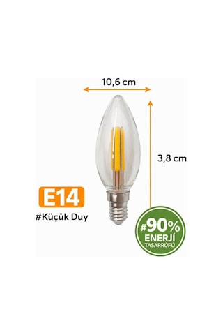 Ledolet E14 Led 4w 45w Filamentlı Rustik Ampul Sarı Işık Kırılmaz Gövde, Dekoratif Mum Lamba