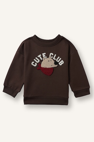 Defacto %100 Pamuk Oversize Ayıcık Aplikeli Sweatshirt Erkek Bebek I3805a526wnbn267 Kahve-bn267