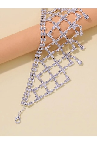 İthal Işıltılı Glam Diamond Rain Choker Kristal File Taşlı Lüks C Gümüş - Beyaz