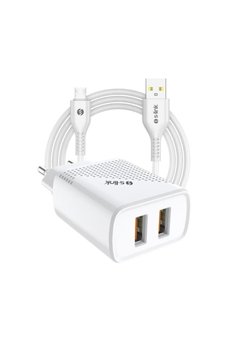 S-link Sl-ec50 12w Hızlı Şarj 5v 2400ma Apple Uyumlu iPhone , , Kablolu 2 Usb Çıkışlı Beyaz Ev Şarj Adaptörü