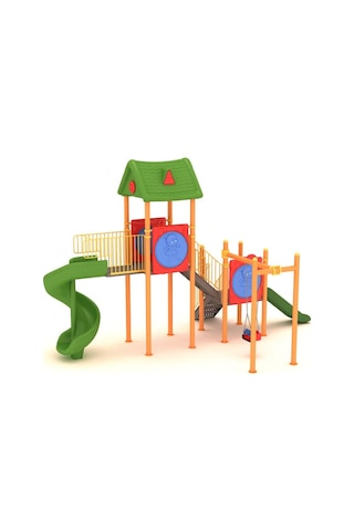 Çocuk Oyun Grubu İki Kuleli, Ev Temalı 7.5mx5.25m-64 Çok Renkli