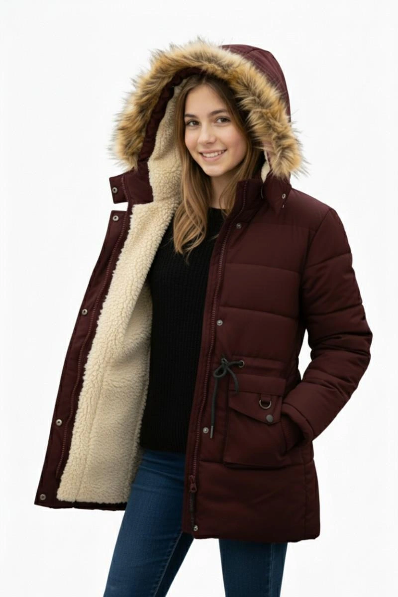 Baglan Kız Çocuk Kapüşonlu Mont Bs-2022 Bordo