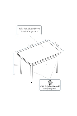 Tulca Serisi 70x110 Beyaz Mdf Masa Sabit Mutfak Masası