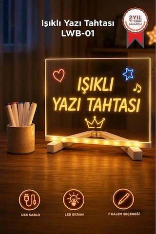 Led Işıklı Çizim Boyama Tahtası 7 Adet Kalem Hediyeli Neon Işıklı Eğitici Not Tahtası Lwb01 Şeffaf