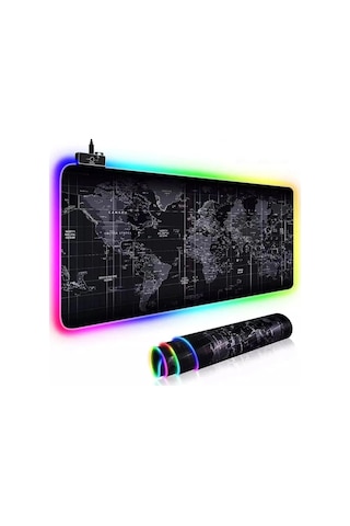 Büyük Oyuncu Rgb Mousepad & Amp Klavye Pad World Map Desenli Işıklı 80x30cm Pad