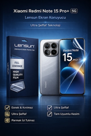 Lensun Xiaomi Redmi Note 15 Pro+ 5g Esnek Ultra Şeffaf Ekran Koruyucu