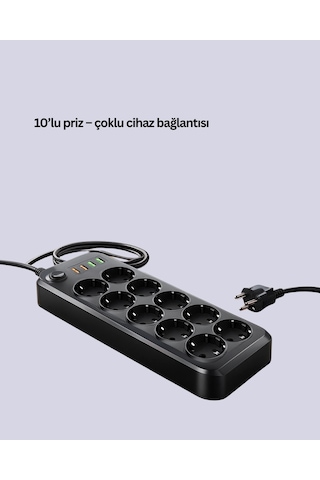 Zenvia Termal Koruma Sistemli Usb Type-c 10 Lu Grup Priz 2m 2500w Güç Kapasiteli Znv2026 Belirtilmemiş