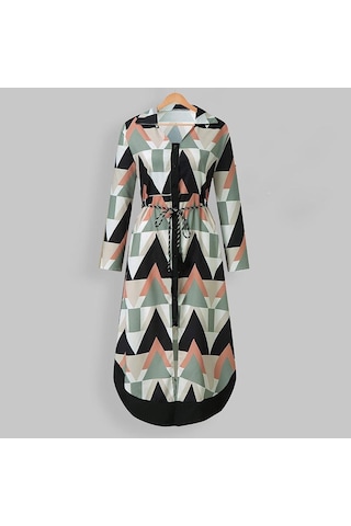 İlkbahar Ve Sonbahar Kadın Elbise Midi Baskılı Ekose Yaka Kravat Elbiseler Siyah & Beyaz Siyah - Beyaz