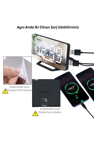 Hpytech Led Aynalı Dijital Masa&duvar Saati Sessiz, Termometre, Usb Şarj,alarm Modern Şık Tasarım