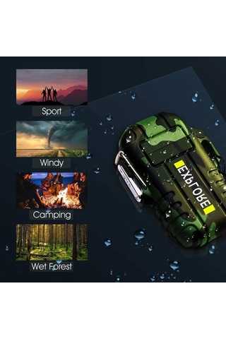 Aubyhe Usb Şarjlı Su Geçirmez Çift Ark Elektrikli Çakmak, Led Fenerli, Alevsiz, Manav/barbekü Işığı Çok Renkli