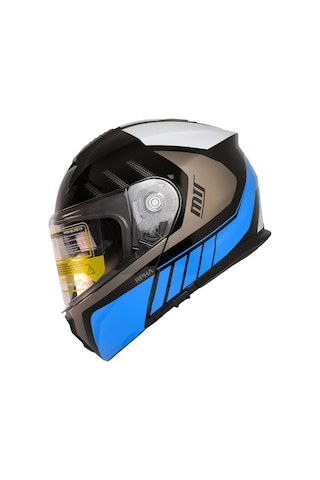 Motoanl Güneş Vizörlü Ece 22.06 Sertifikalı New Motor Kaskı V2 Wx91 Siyah Mavi