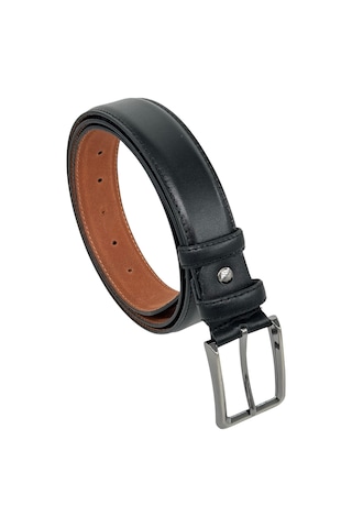 Süzer Deri 3.5 Cm. Klasik Hakiki Deri Dikişli Model Düz Renk Erkek Kemer Siyah Siyah