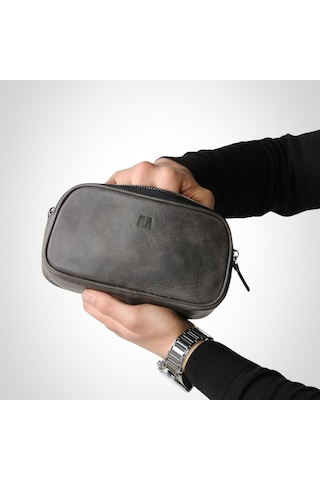 Mft Leather Hakiki Deri Unisex El Çantası Fermuarlı, Parmak Askılı, Kişiye Özel Naina 1134 - Tiguan Antrasit Tiguan Antrasit