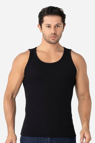 Carlburn Premium Erkek Siyah Fitilli Atlet Pamuklu Likralı Slim Fit Şık Penye Spor