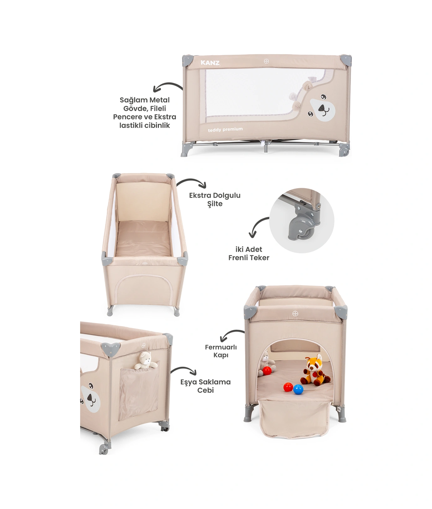 Kanz Teddy Premium Oyun Parkı Ve Park Yatak Bej 60 X 120