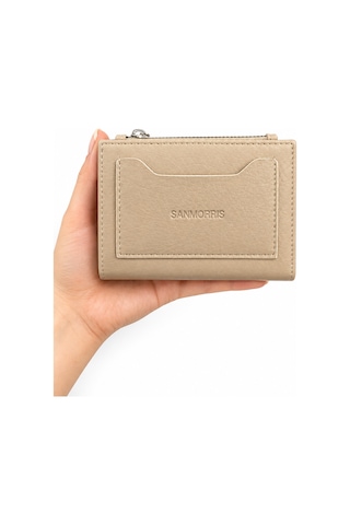Sanmorris Unisex Fermuarlı Kartlık Çok Gözlü Kompakt Cüzdan S-2006 Kum Mat