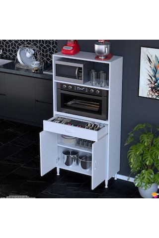 Modilayn Vio Fırın Dolabı 75x163,4x32.5 Cm Çekmeceli Kapaklı Mini/midi Mikrodalga Mutfak Dolabı Beyaz