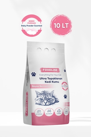 Foodline Bebek Pudrası Kokulu İnce Taneli Bentonit Topaklaşan Kedi Kumu 10 L