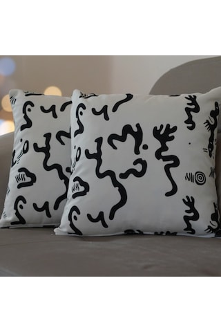 Soyut Desenli Dekoratif Kırlent Kılıfı Siyah Beyaz Modern Tasarım 45 X 45 Cm Siyah-Beyaz