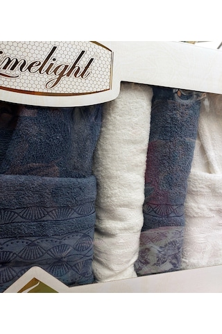 Limelight Select Ekonomik Aile Bornoz Seti 6 Parça -krem İndigo Krem - Indigo