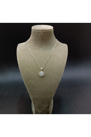 925 Ayar Gümüş Turkuaz Renkli Taş Detaylı Minimalist Kolye Gümüş