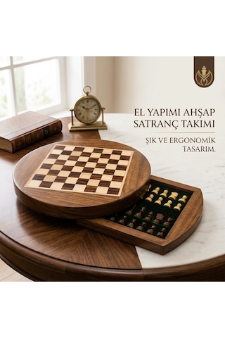 Mıknatıslı Ahşap Satranç Takımı Çekmeceli Saklama Kutulu 18,5 Cm