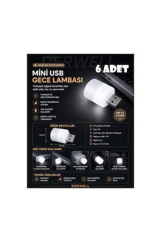 Taşınabilir Mini Usb Led Gece Lambası Tak Çalıştır 1w Sıcak Beyaz Işık Enerji Tasarruflu Kitap Okuma Aydınlatması Powerbank Kamp Laptop Araç