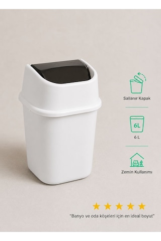 Beyaz Çöp Yut Çöp Kovası 6 L - Sallanır Kapaklı Kompakt Banyo Odası Ve Masa Altı Çöp Kutusu