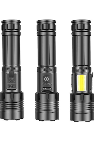 Aubyhe Xhp70.2 Led Güçlü El Feneri, Teleskopik Yakın-uzak Zoom, 4 Mod, Type-c Şarj, 26650 Pil Seti, Çadır & Acil Durumlar Siyah