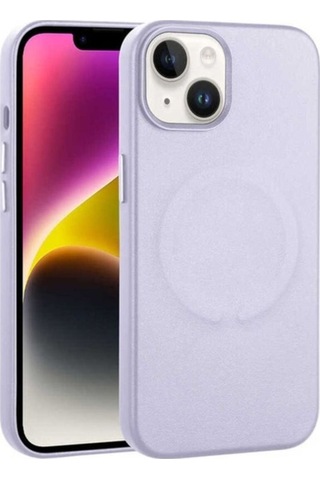 Apple Uyumlu iPhone 14 Kılıf Pu Deri M-safe Wireless Şarj Özellikli Zore Derix Kapak Lila