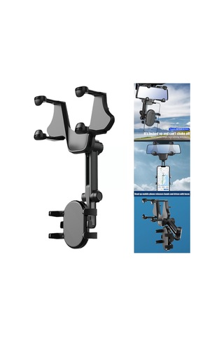 Xindoker Araç Geribakış Aynası Tutucu, 360 Dönebilen, Tek Elle Kullanıma Uygun, Ar Navigasyon İçin, Görünümü Engellemeyen Akıllı Telefon Tutucu Siyah