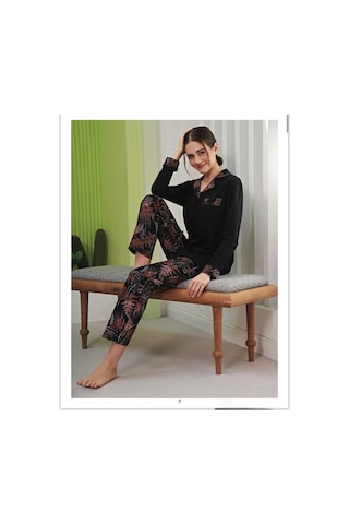 Miss Klein Kadın Büyük Beden Gömlek Yaka Pamuklu Likralı Kısa Kol Pijama Takımı 1136 - 1 Adet Siyah