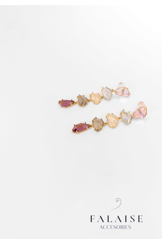 Pastel Pembe Swarowskı Taşlı Sallantılı Küpe Altın