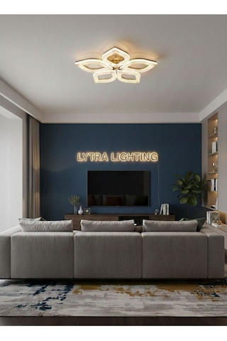 Yonca Model Gold 5"li Ledli 3 Renk Modu Kristal Salon Mutfak Yatak Çocuk Odası Avize Altın