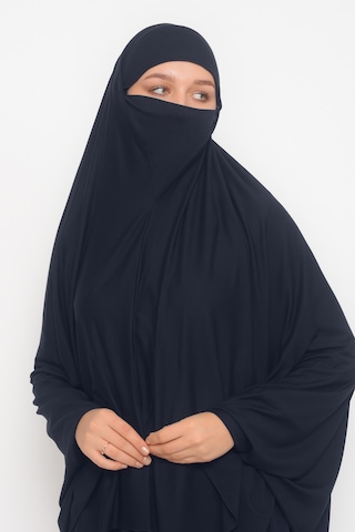 Altobeh Kollu Sufle Çarşaf Üstü Peçeli Pratik Tesettür Hijab - Nikaplı Namaz Örtüsü - Lacivert