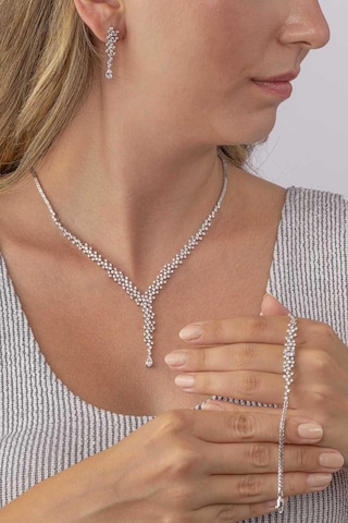 Gümüş Pazarım Pırlanta Montür 4 Tırnaklı Su Yolu 925 Ayar Gümüş Dügün Set Gümüş