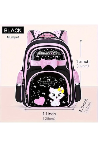 Dream011 Sevimli Çizgi Film Kedi Desenli Siyah Küçük İlkokul Çantası 1-6 Sınıflar İçin Kız Ve Çocuk Ultra Hafif Büyük Kapasiteli Siyah