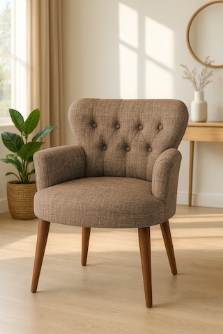 Roma Berjer - Modern Tekli Koltuk - Keten Kumaş - Kahverengi