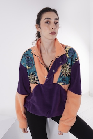 Kadın Erkek Güneş Desenli Yarım Fermuarlı Polar Sweatshirt