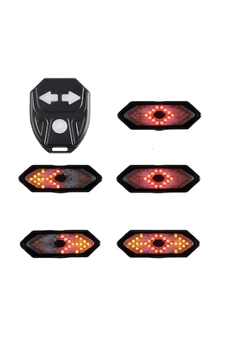 Bisiklet Dönüş Sinyali Şarj Edilebilir Bisiklet Arka Led Uyarı Işığı Uzaktan Kumandalı Siyah