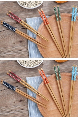 5 Li Set Bambu Çin Çubuğu Chopstick Yıkanabilir 20 Adet Bej
