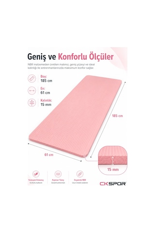 Ckspor 15 Mm Kaymaz Nbr Pilates Matı Taşıma Askılı Yoga Veegzerisiz Minderi Pembe
