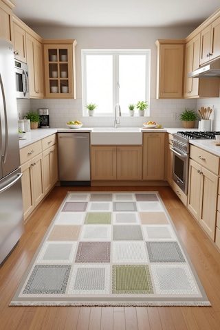 Blghome Pastel Renk Kare Desen Dekoratif Halı Çok Renkli