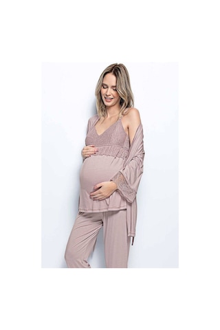 Monamise 18431 Hamile Lohusa Sabahlıklı Pijama Takım - Vizon