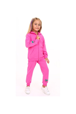 Toontoy Kids Toontoy Kız Çocuk Kapüşonlu Fermuarlı Baskılı Eşofman Takım Açık Fuşya